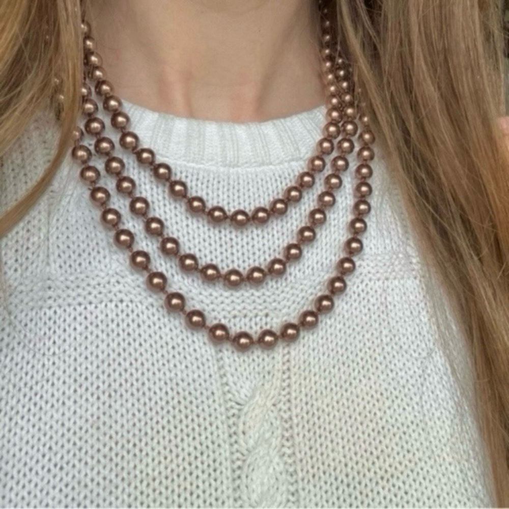RMN Golden Chocolate Brown Pearl Necklace Vintage “Goldie” Long Elegant Chunky J